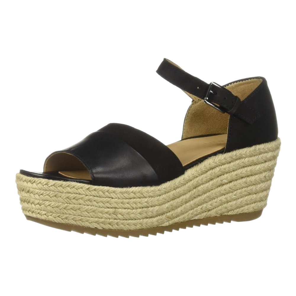 Naturalizer Black & Cream Leather Opal Wedge Platform Buckle Strap Sandals